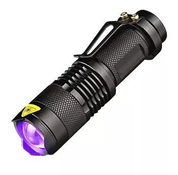 Mini taktická nabíjecí ZOOM baterka duo UV světlo +COB LED s klipem